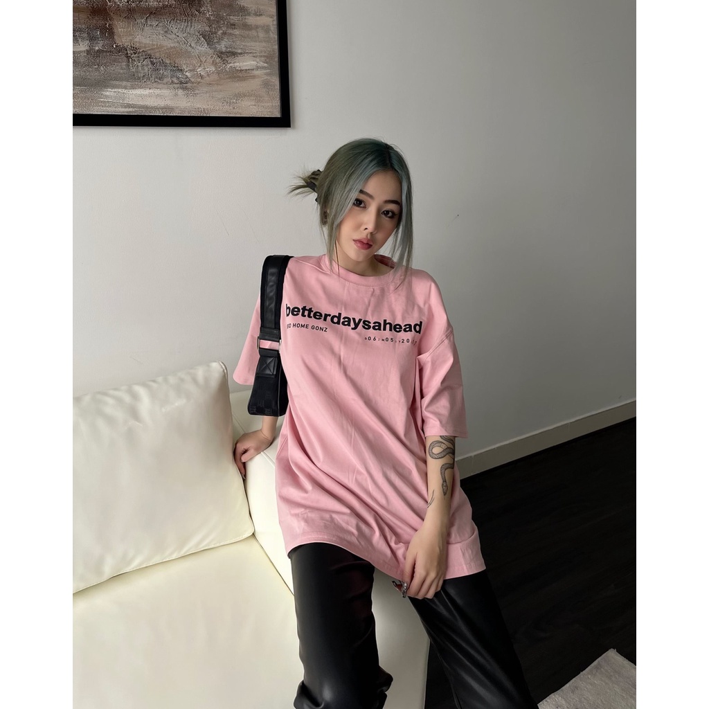 Áo thun form rộng tee betterdaysahead gonz - màu hồng/xanh