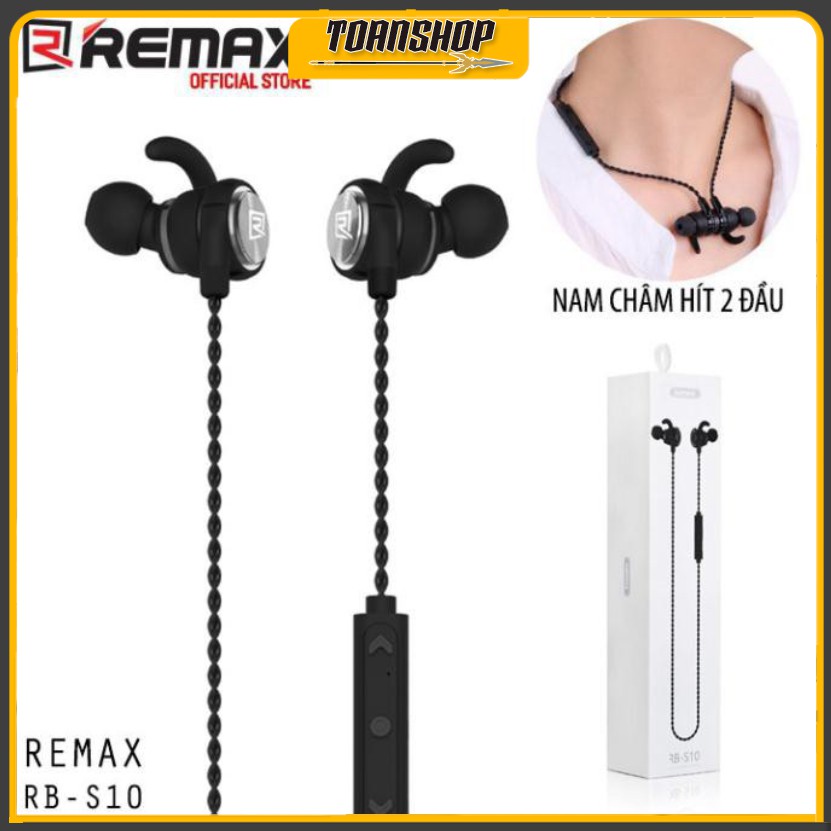 Tai nghe Bluetooth thể thao Remax RB-S10 choàng cổ 2 đầu hít nam châm- Hàng chính hãng