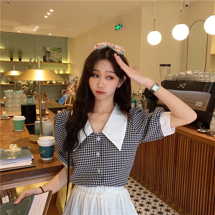 Áo croptop IELGY tay phồng kẻ sọc kiểu retro thời trang cho nữ