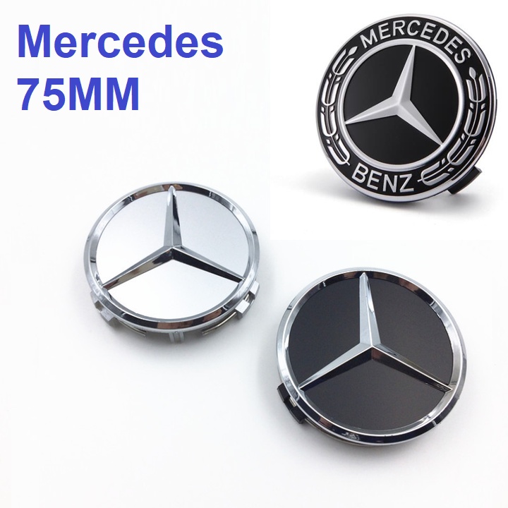 Logo chụp mâm, ốp vành la zăng bánh xe ô tô Mercedes, đường kính 75mm, chất liệu nhựa ABS cao cấp