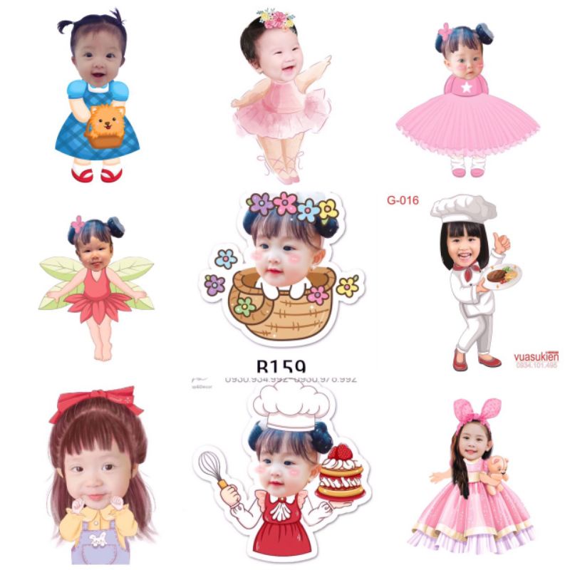 Chibi sinh nhật cho bé gái, thiết kế hình Chibi trang trí tiệc sinh nhật