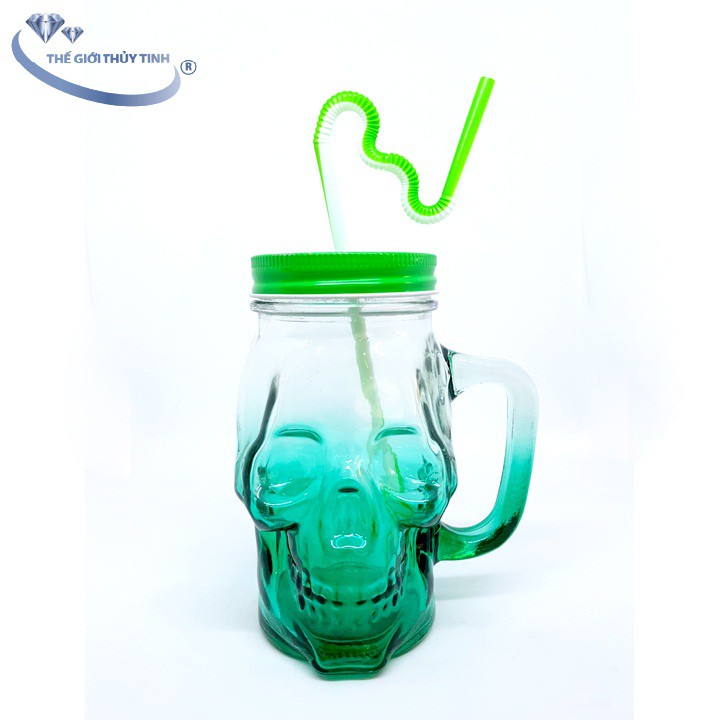 Ly Quai Thủy Tinh Đầu Lâu Đầu Sọ 450ml Nhiều Màu