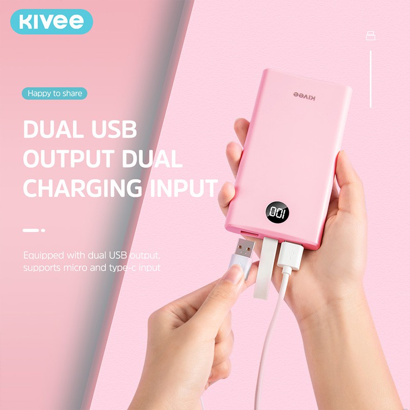 【Gift: USB fan】Pin dự phòng Kivee Ph31p Dung lượng cao 10000 mah Có đèn LED Hiển thị nhiều màu