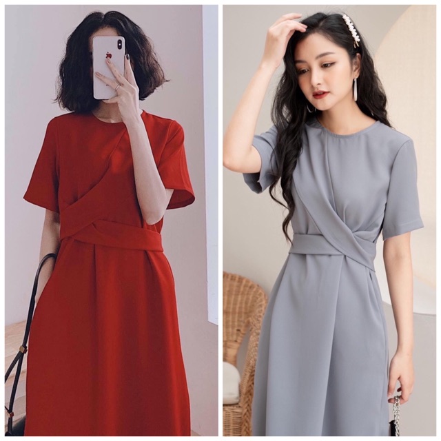 Đầm suông chéo eo 2 màu (kèm hình thật)