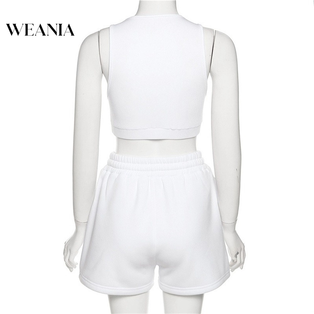 Set Áo Croptop Cotton + Quần Short Lưng Cao Rút Dây Cho Nữ