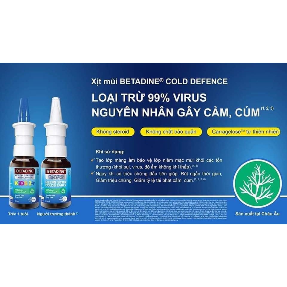 Cảm Cúm, Cảm Lạnh, Xịt Mũi BETADINE KIDS 1+, Phòng Cảm Cúm, Cảm Lạnh Do Vi Khuẩn, ViRus Cho Trẻ Từ 1 Tuổi