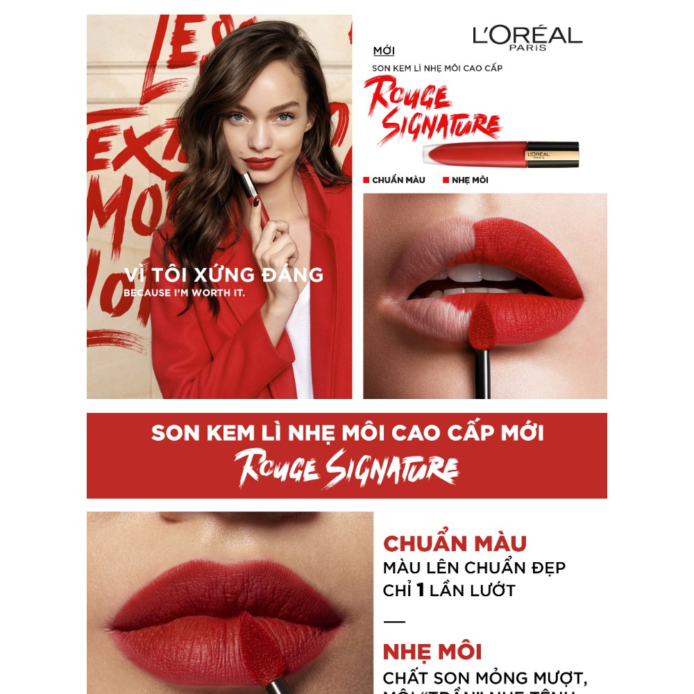 SON KEM LÌ ROUGE SIGNATURE MATTE LIQUID LIPSTICK L'OREAL PARIS