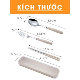 Bộ 3 Món Thìa, Đũa, Dĩa Lúa Mạch Cá Nhân Inox Không Gỉ, Ăn Trưa Văn Phòng - Có Hộp Đựng Tiện Lợi