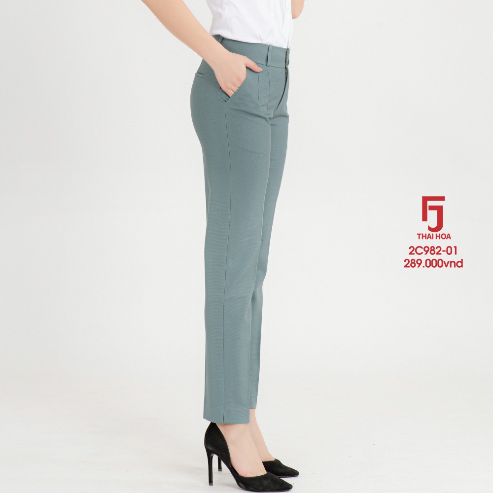 Quần tây nữ công sở bigisize màu xanh ngọc 9 tấc trơn Thái Hoà 2c982-01-01