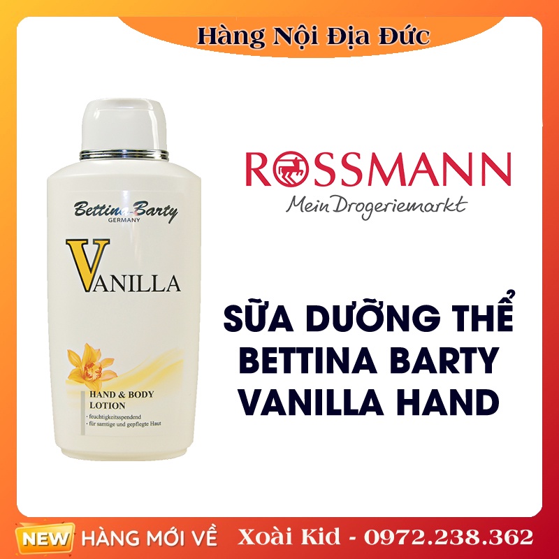 Bộ Sữa tắm, Lăn khử mùi, Dưỡng thể Vanilla Bettina Barty của Đức - Date mới nhất Đủ Bill