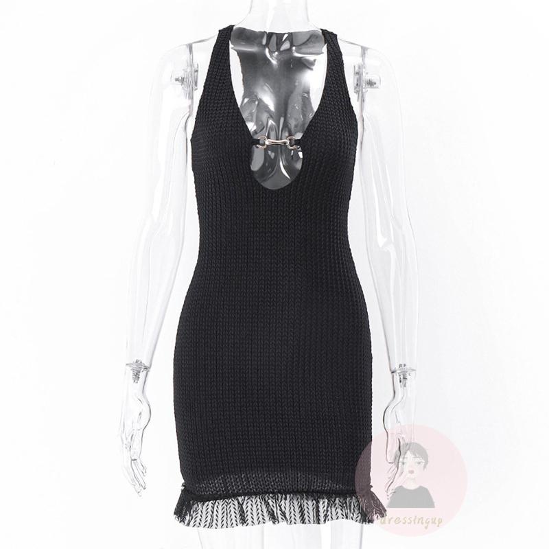 Đầm Ngắn Không Tay Màu Trơn Phối Ren Khóa Kim Loại Màu Sắc Thời Trang Cho Nữ