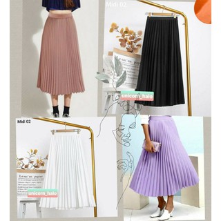 Chân Váy Xếp Ly Dài Qua Gối Pleat Dập Ly Công Sở Đen Trắng Tím Hồng Nude DRCV24