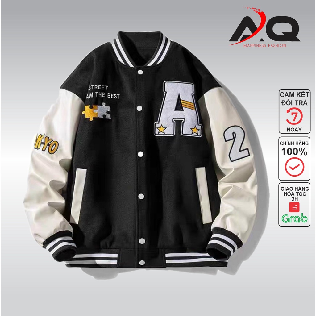 Áo Khoác nỉ bomber thêu chữ A dày cao cấp áo khoác bomber varsity Kaki Cao Cấp chất mịn dày siêu đẹp- QSTORE