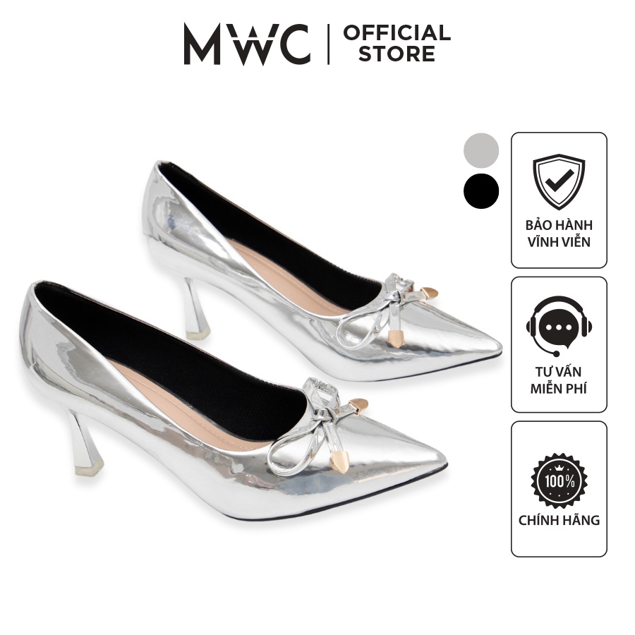 Giày MWC 4301 - Giày Cao Gót Nhọn 7p Bít Mũi Đính Nơ Xinh Xắn Sang Chảnh