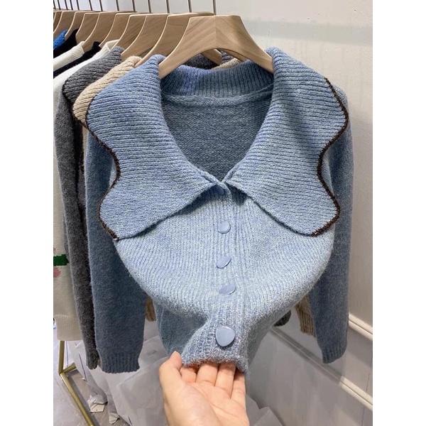ÁO LEN VIỀN CỔ XINH XẮN MÀU XANH LẠ MẮT