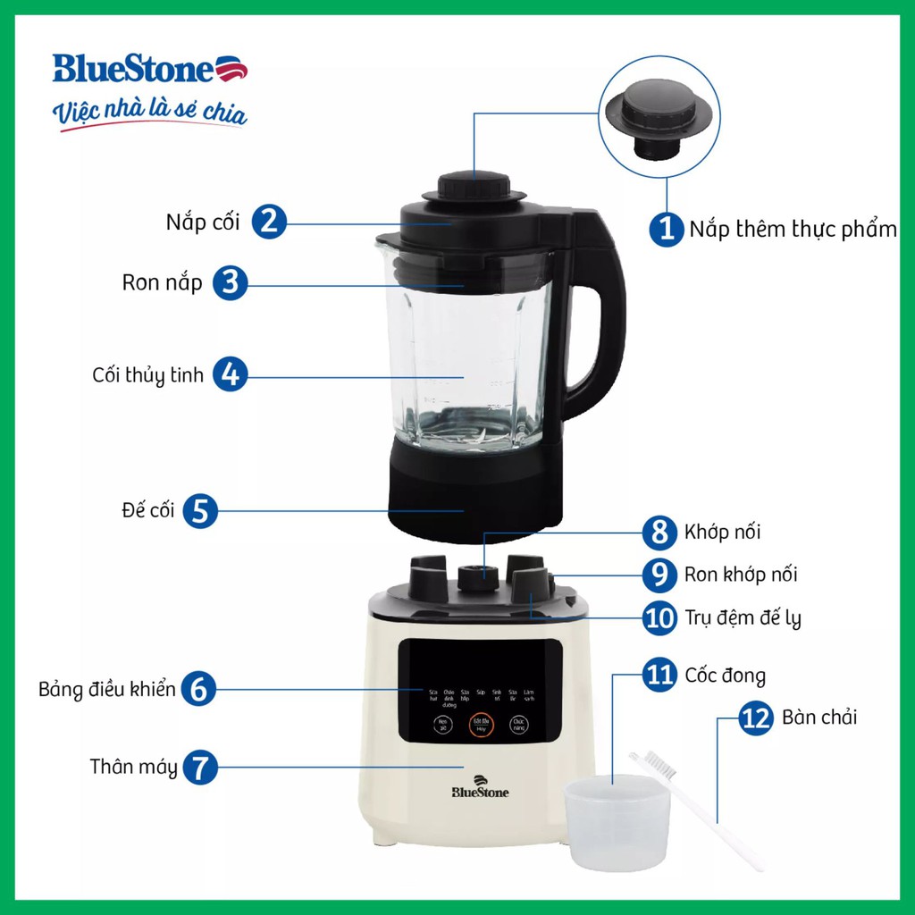 Máy Làm Sữa Hạt Đa Năng, Xay Nấu Tự Vệ Sinh Bluestone BLB-6035 Máy Làm Sữa Đậu Nành Xay Sinh Tố Xay Đá