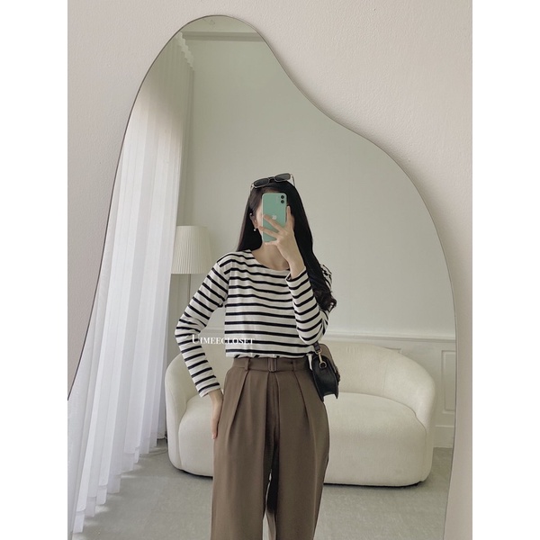 Áo thun nữ dài tay kẻ sọc ngang Uimee closet dáng freesize phong cách Hàn Quốc mùa thu đông