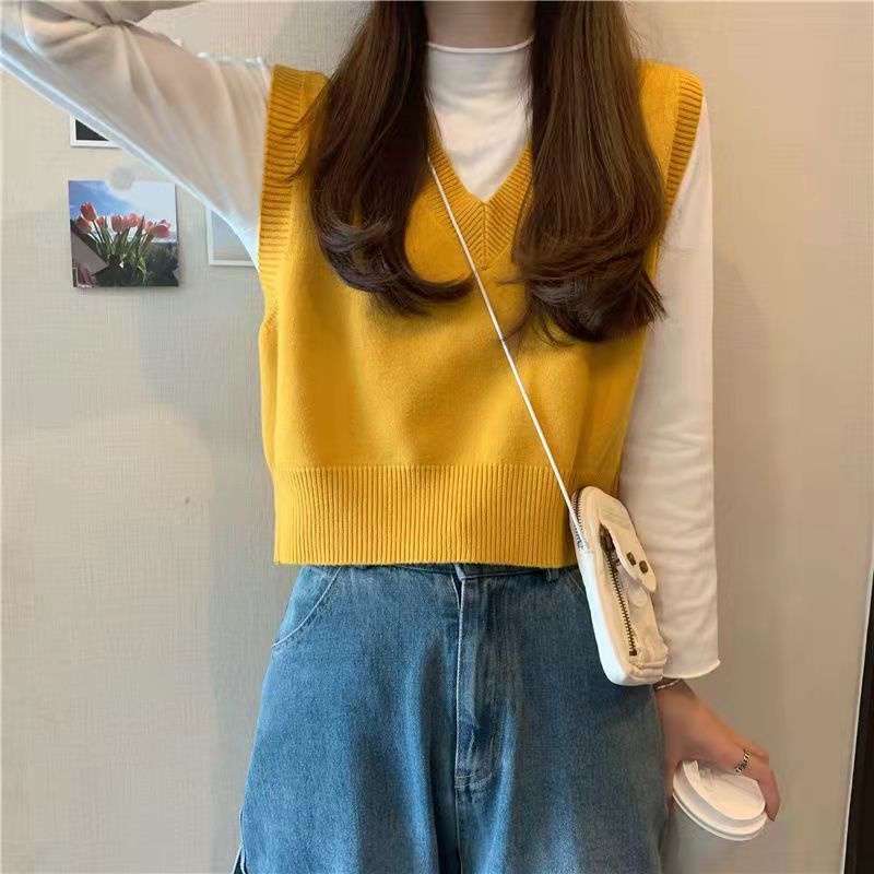 Áo Len Nữ Cộc Tay Cổ Chữ v Thời Trang Hàn Quốc