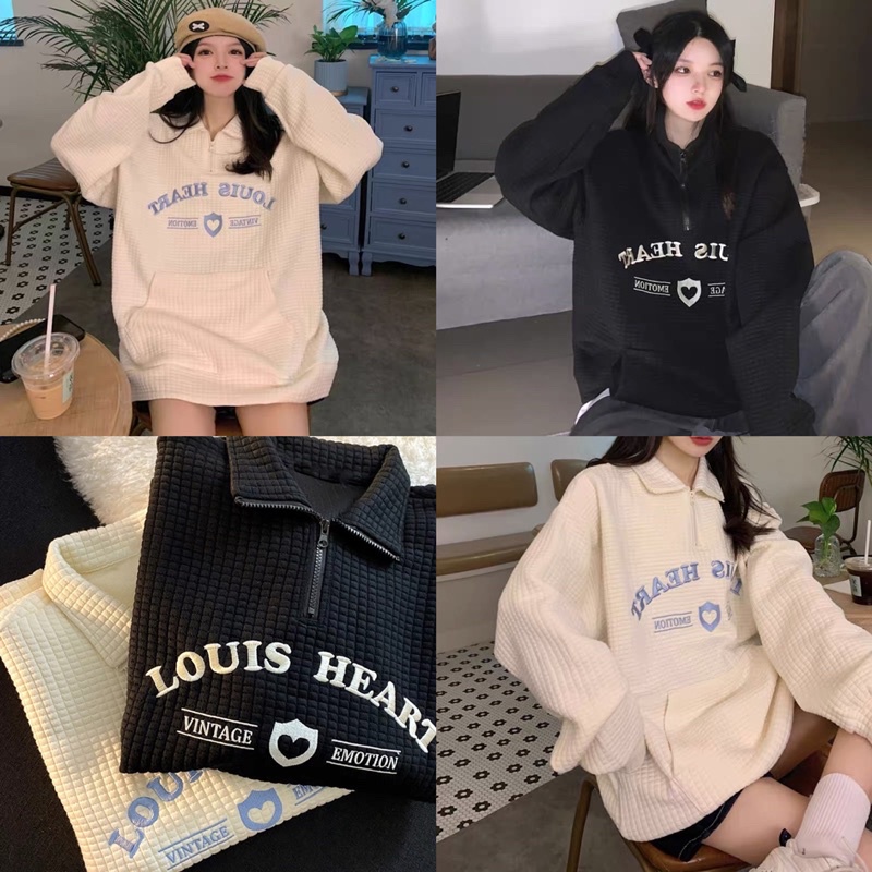 áo xốp cổ bẻ louis heart