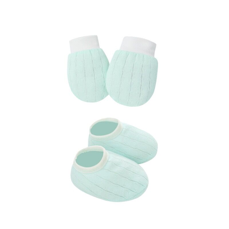 Bộ 3 Găng Tay + Nón + Booties Vải Cotton Màu Sắc Cho Bé