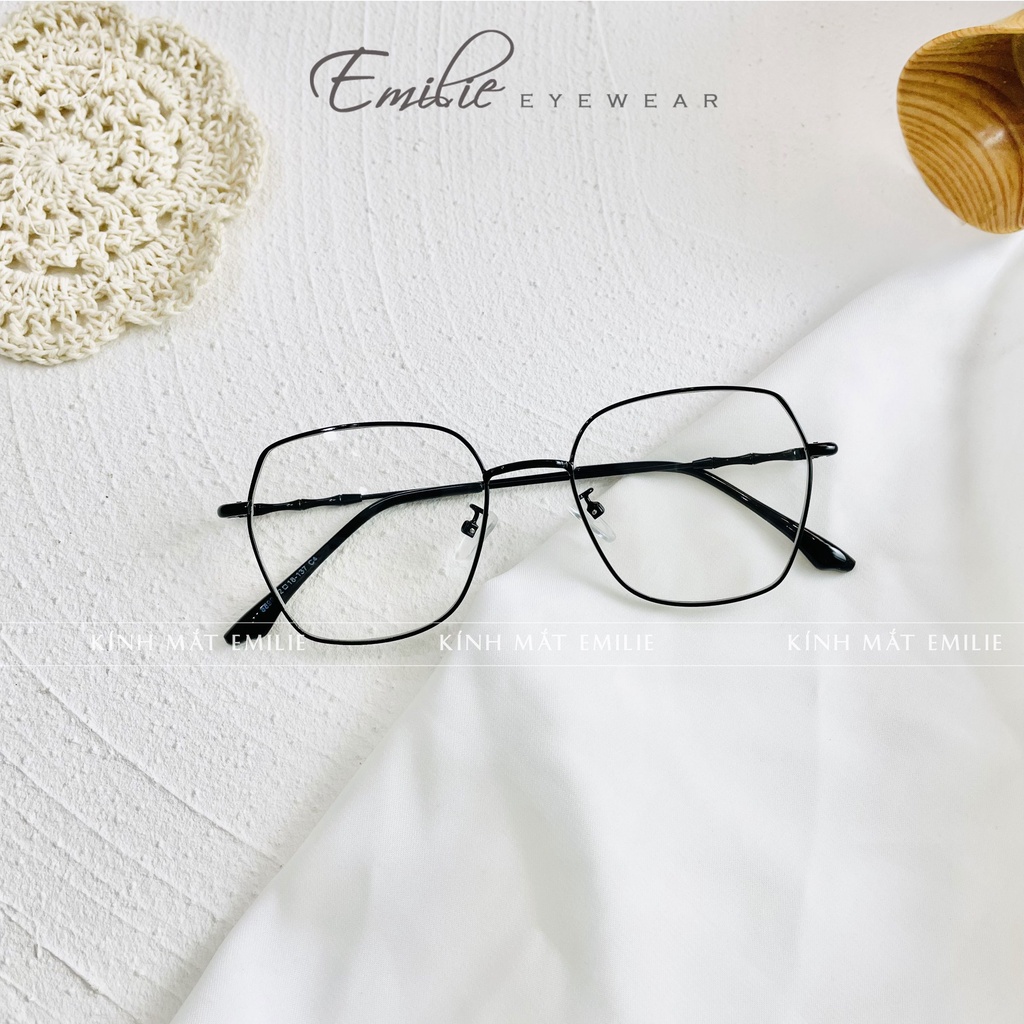 Kính gọng mảnh vuông đa giác to nam nữ dành cho mặt tròn Emilie eyewear chất liệu kim loại phụ kiện thời trang 8899