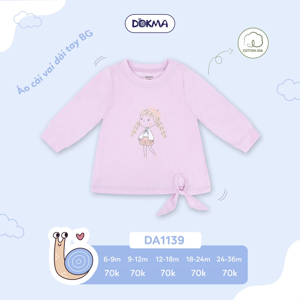 DA1139 Áo dài tay buộc nơ bé gái cotton Dokma (9-36M)