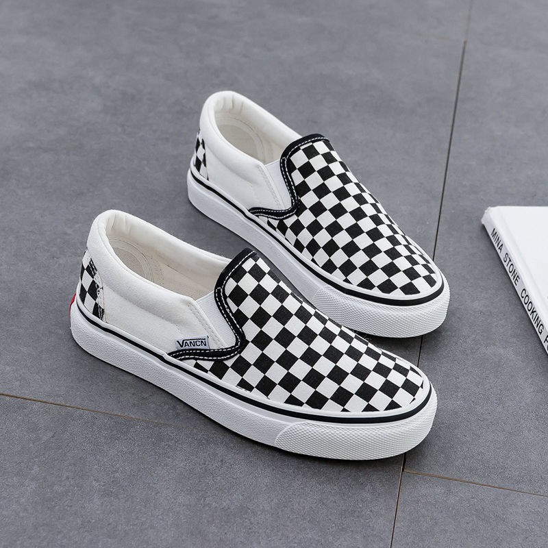 Giày Lười Vải Canvas Họa Tiết Sọc Ca Rô Đen Trắng Cá Tính | BigBuy360 - bigbuy360.vn