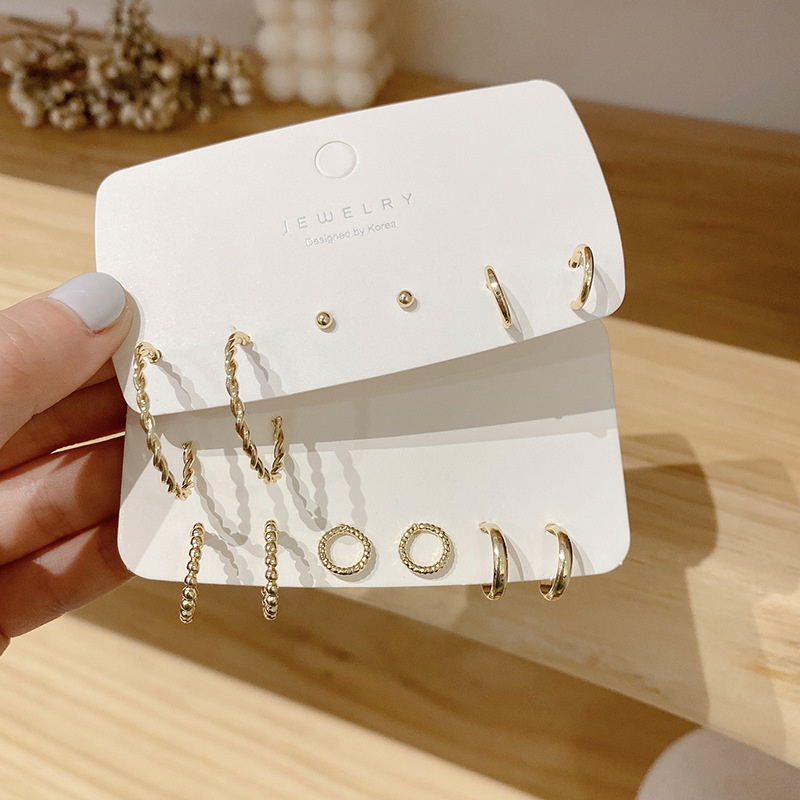 Bộ 3 đôi khuyên tai hợp kim thiết kế hình học đơn giản cho nữ