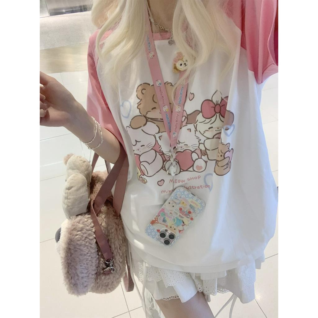 Ethelgirl Áo Thun Tay Ngắn In Họa Tiết Hoạt Hình Phong Cách Hàn Quốc Thời Trang Cho Nam Và Nữ