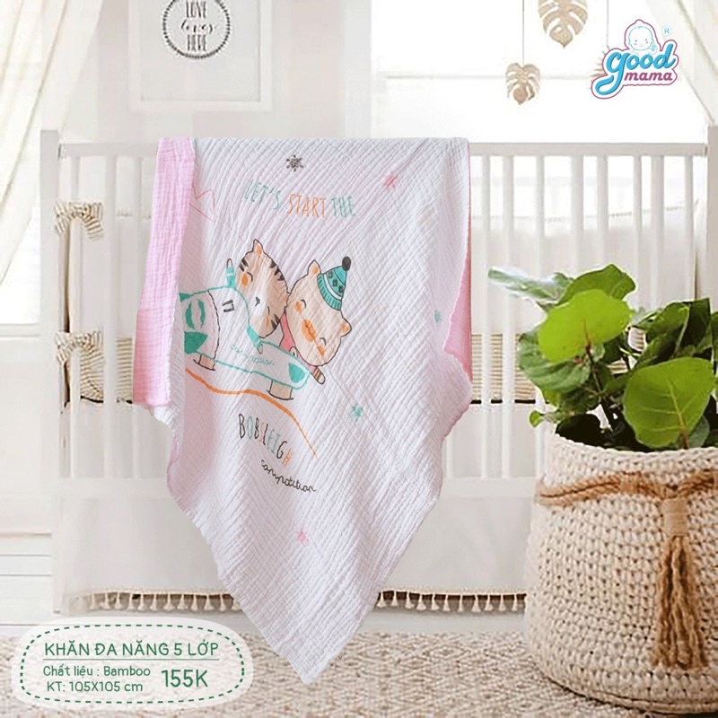 [Goodmama] khắn tắm, khăn đa năng 5-6 lớp xô muslin cho bé sơ sinh kích thước của 105x105cm