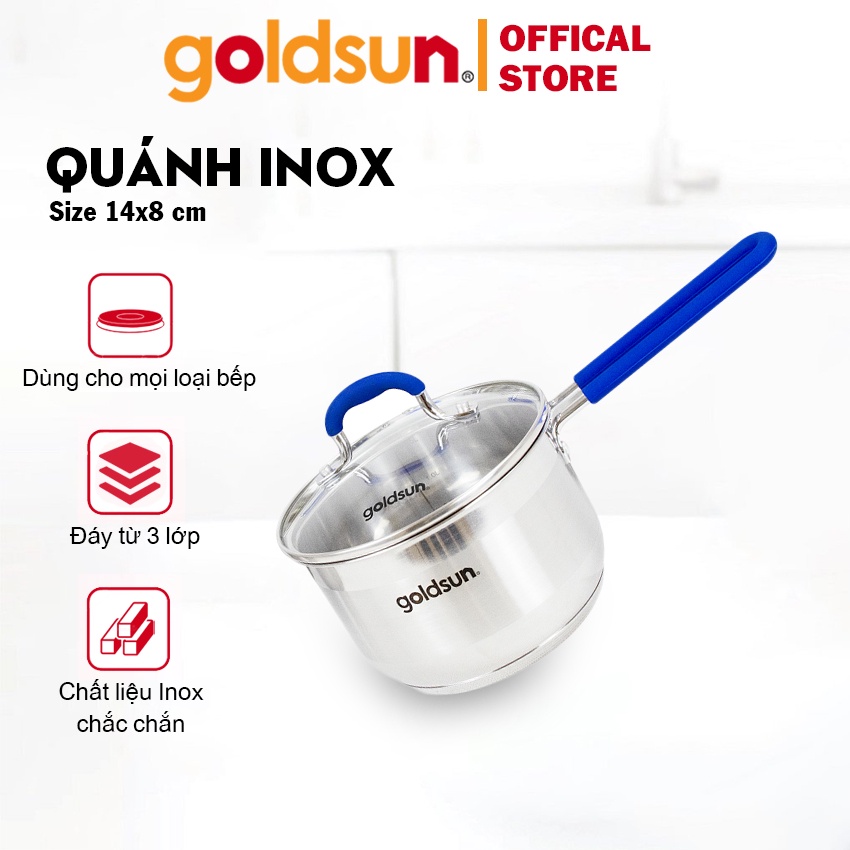 Quánh inox GPO2101-IH đáy từ 3 lớp có tay cầm cách nhiệt + Vung kính thủy tinh chịu lực