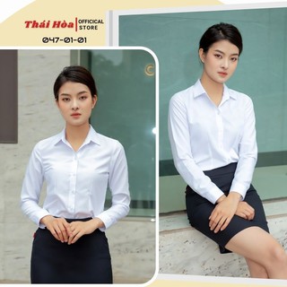 Áo sơ mi nữ Thái Hòa 047 dài tay vải cotton mịn nhẹ