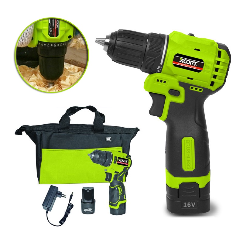 Máy khoan pin Máy khoan vặn vít pin 16V Tặng kèm 2 Pin và Túi dụng cụ