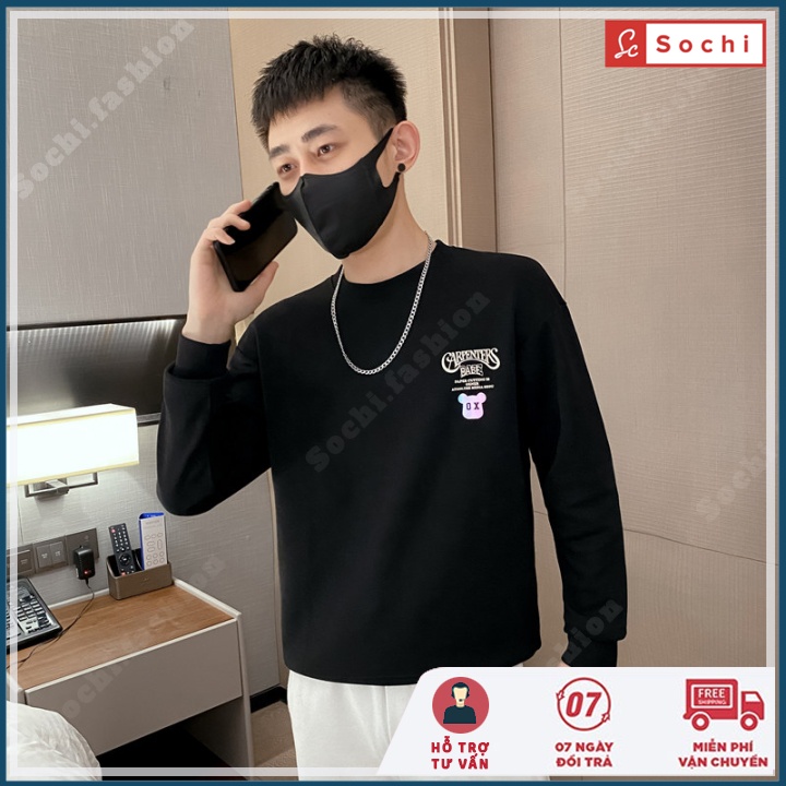 Áo nỉ nam Hàn Quốc, áo nam sweater cổ tròn dáng rộng mềm mịn in OX mã SW60.0