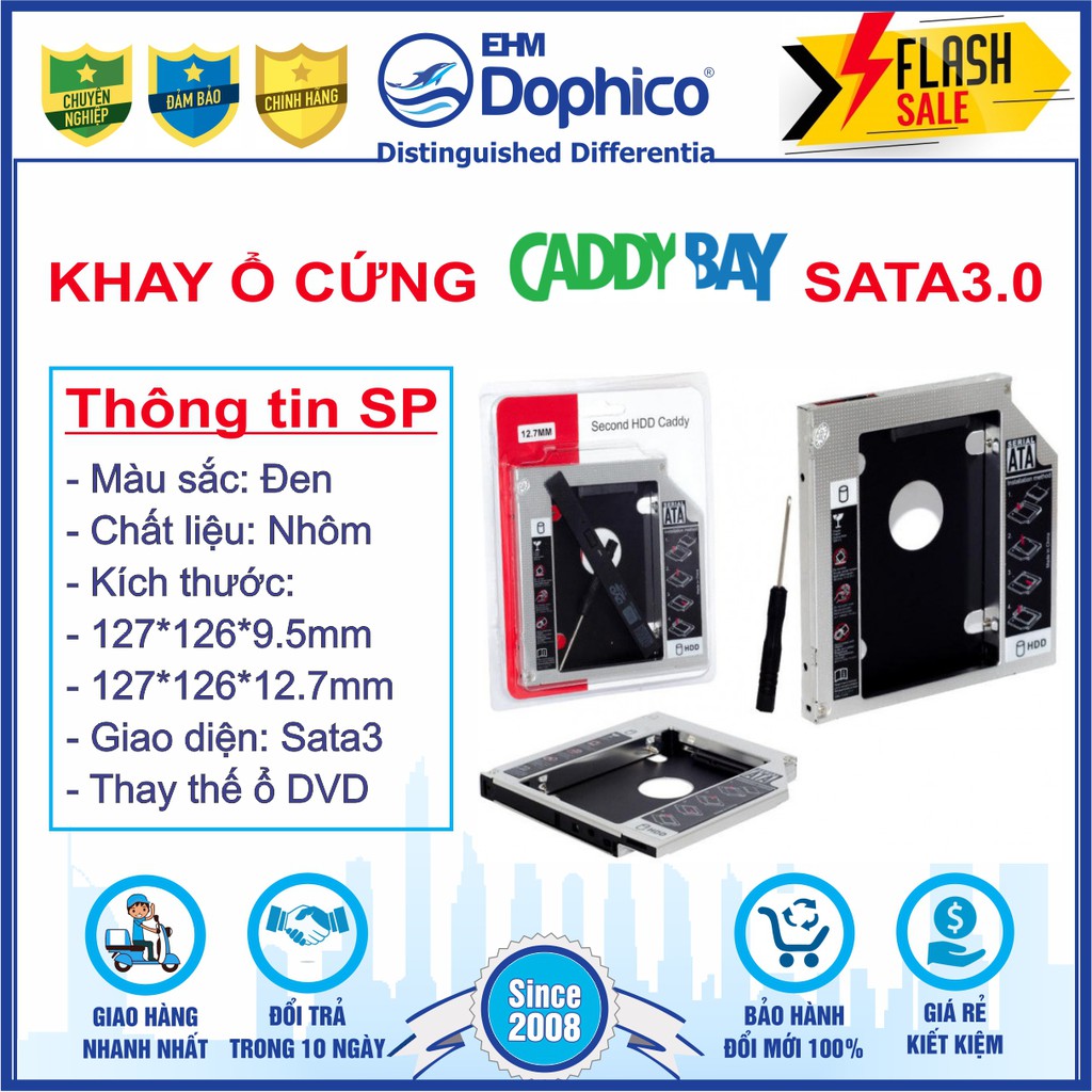 Caddy Bay HDD-SSD Sata3 (Vỏ nhôm, size: 9.5mm và 12.7mm) – Khay ổ cứng thay thế ổ DVD