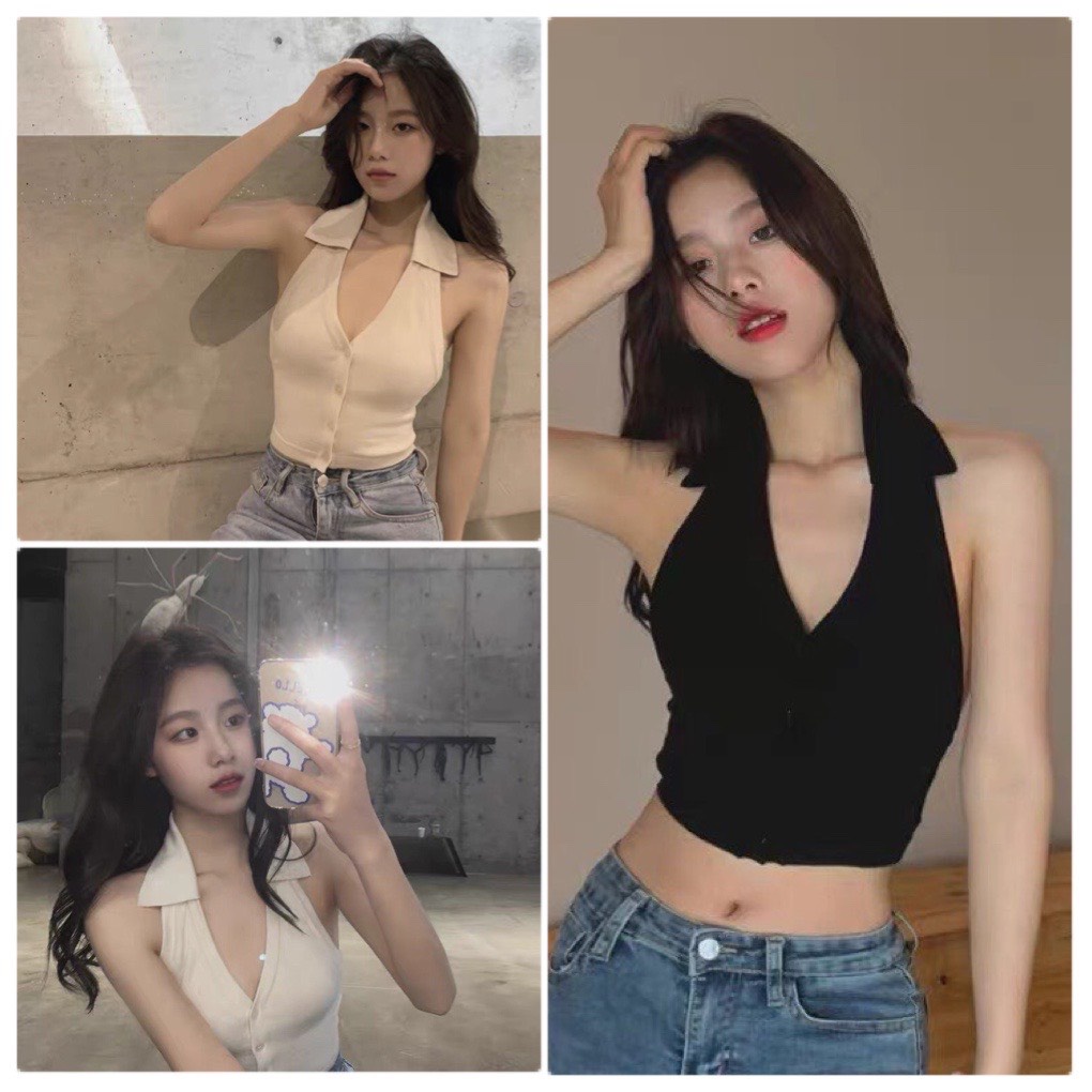 Áo Croptop Phối Cổ Vest Thun kiểu body dáng ôm bánh bèo tiểu thư hàn quốc đẹp Ulzzang