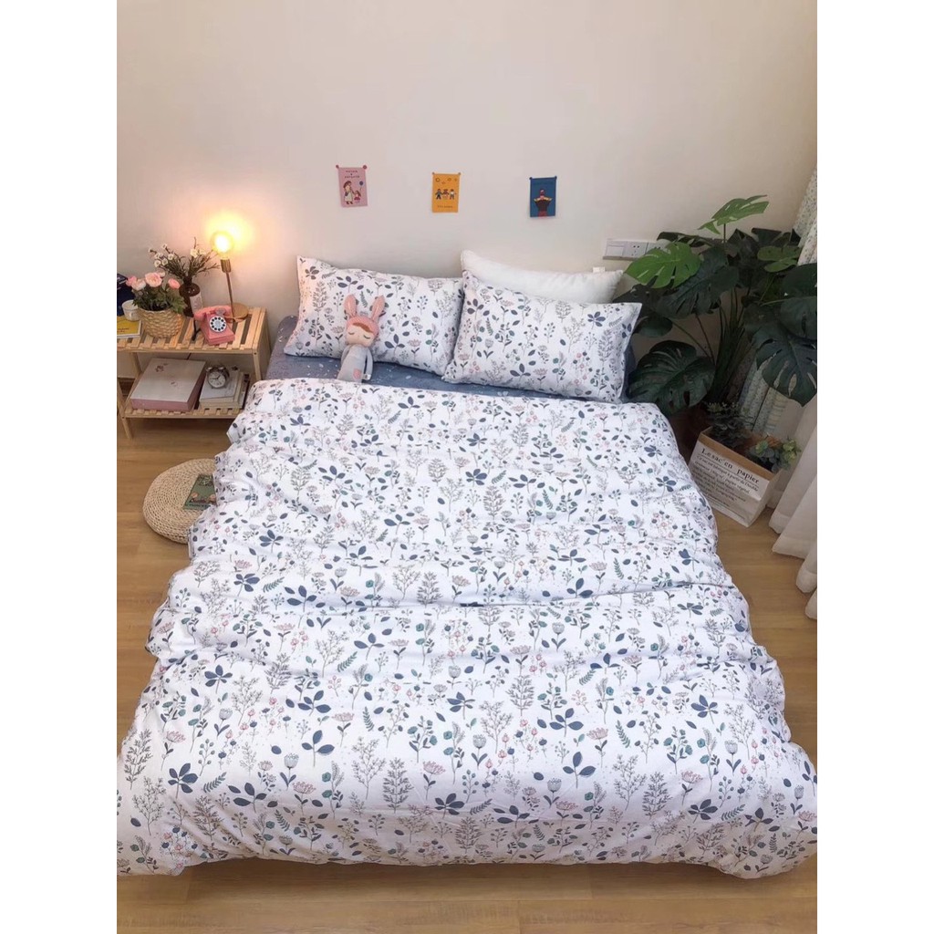 Chăn Ga Gối Cotton Living 💝 FREESHIP 💝 Bộ Chăn Ga Cotton 100% "Cỏ Xuân" nhập khẩu 4 món