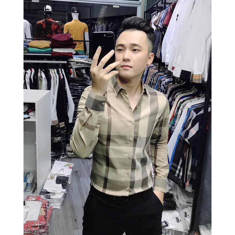 Áo Sơ Mi Nam Caro Lệch Thêu Logo Ngực Dài Tay Vải Lụa Cao Cấp, Áo Sơ Mi Dáng Ôm Form Body, T-man | BigBuy360 - bigbuy360.vn