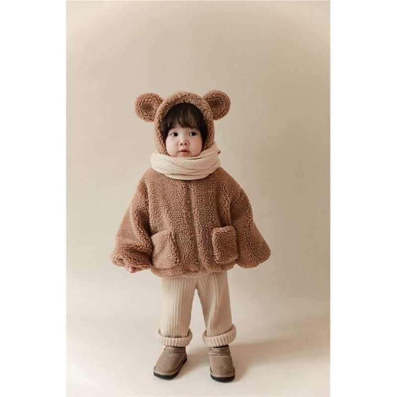 ÁO KHOÁC LÔNG TAI THỎ KÈM GẤU CHO BÉ
