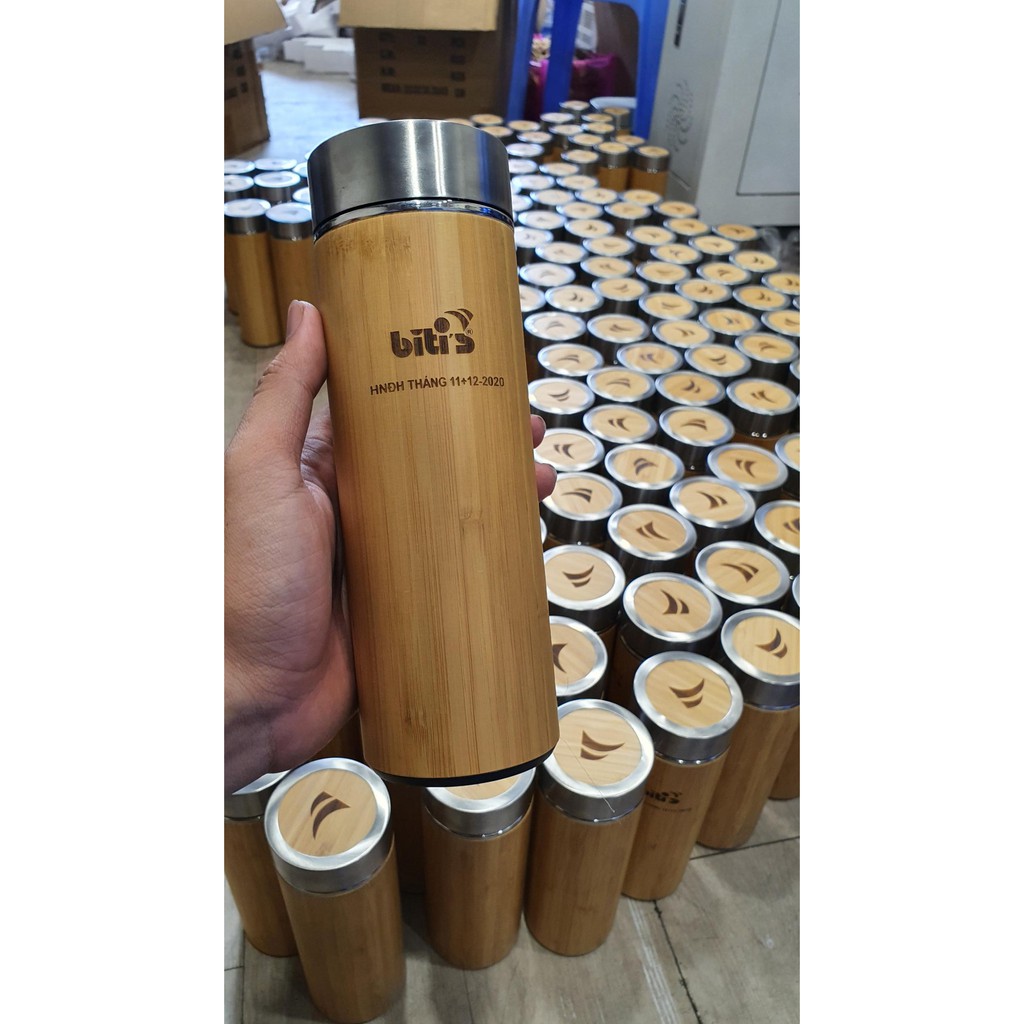 Bình Giữ Nhiệt Gỗ 500ml - Quà Tặng Sinh Nhật Độc Đáo, Ý Nghĩa - Bình giữ nhiệt vỏ gỗ tre cao cấp