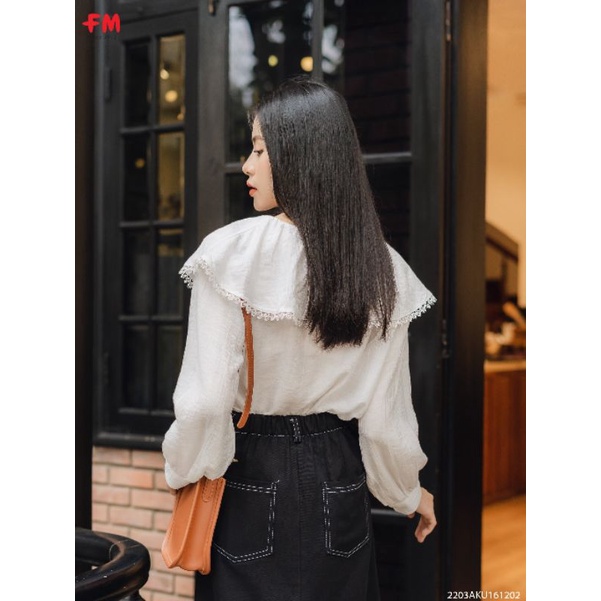 Áo kiểu nữ FM Style cổ  viền bèo ren tay bo phồng xinh I Fm Style Online 220312020