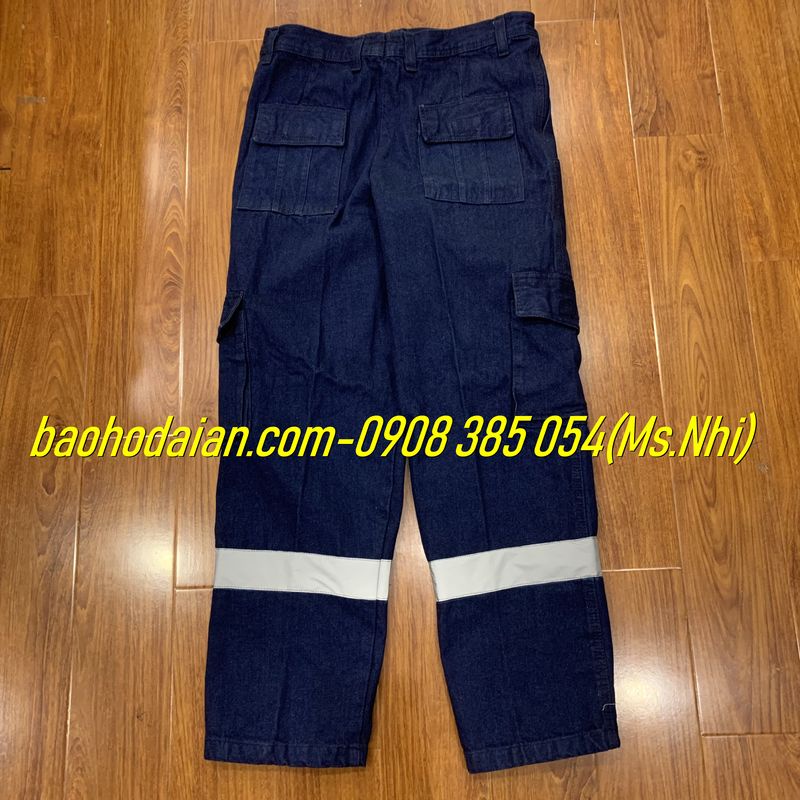 Quần jean điện lực may kèm phản quang poly xám- Hình thật