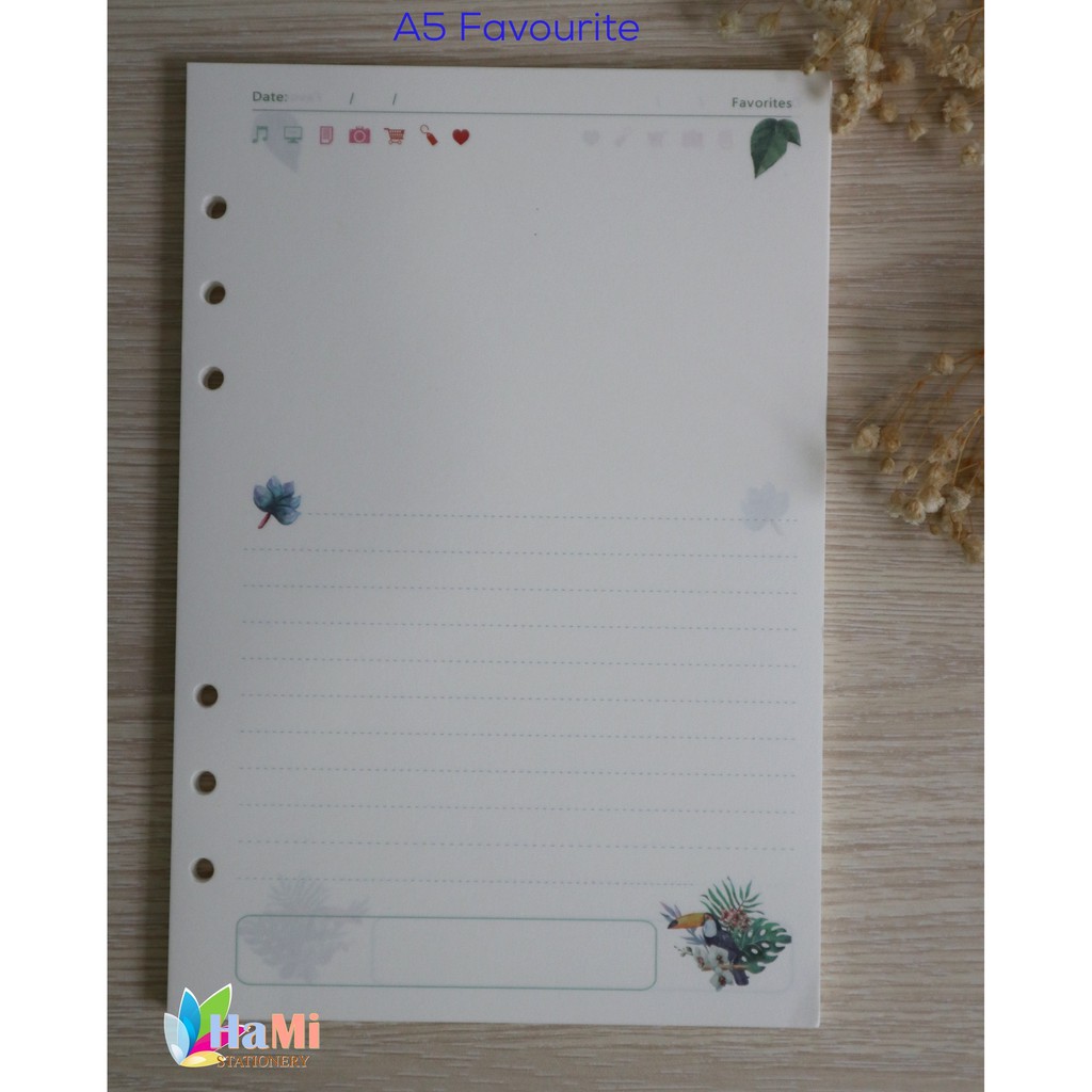 Giấy refill A5, A6 sổ còng planner in màu, hoạ tiết chim rừng