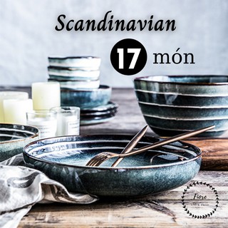 Bộ bát - bộ bát đĩa sứ cao cấp - phong cách Scandinavian 17 món làm quà tặng tân gia sang trọng