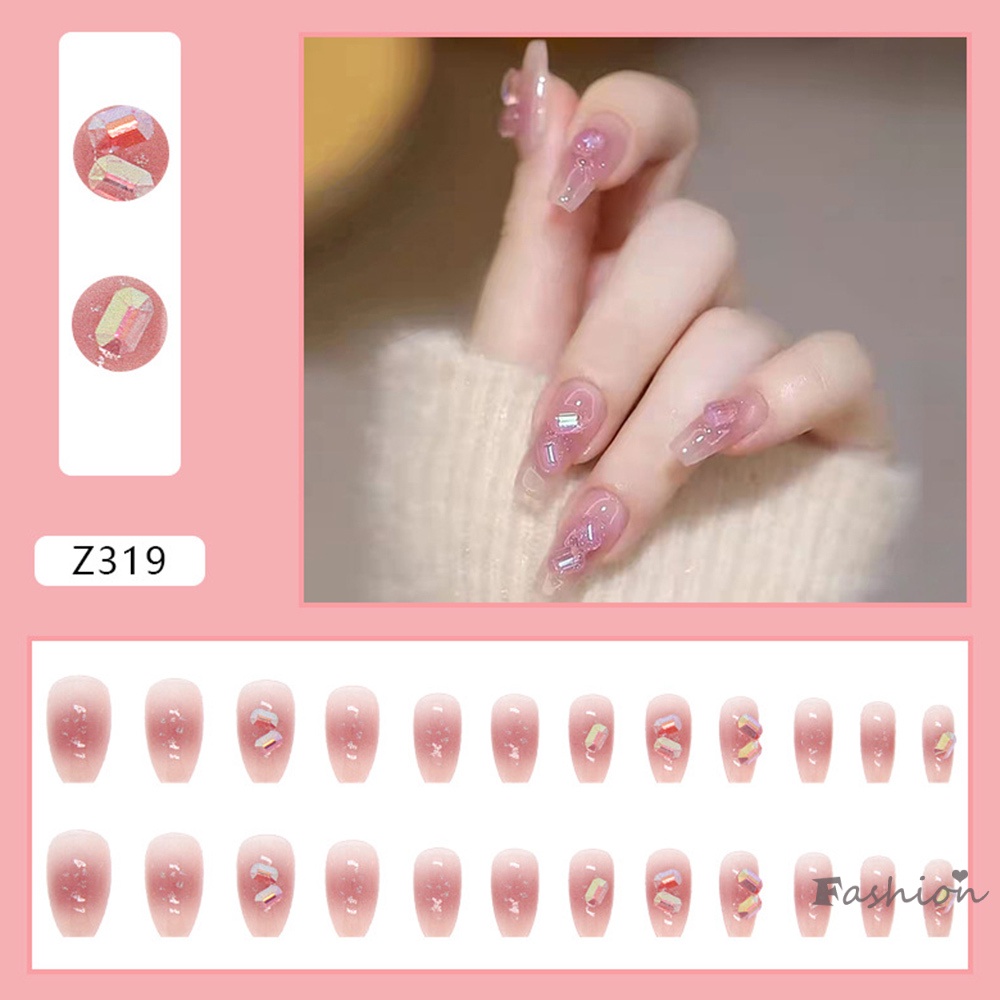Bộ 24 Móng Tay Giả Đính Đá Lấp Lánh Thời Trang Cho Nữ