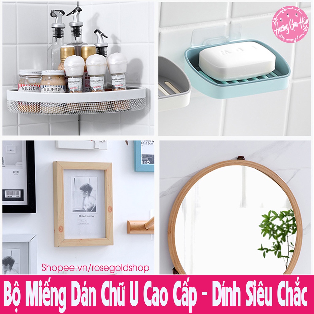 Set 2 Miếng Dán Tường Móc Cài Đa Năng Treo Kệ, Treo Tranh, Treo Đồ Cao Cấp - Miếng Dán Chữ U - Dính Siêu Chắc