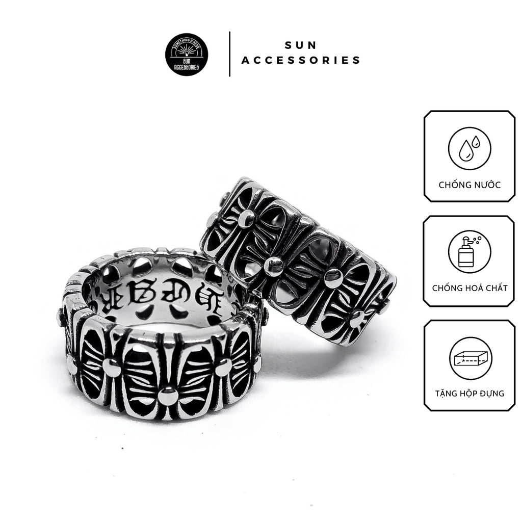 Nhẫn titan Chrome Heart bản dày nổi - Mẫu N-09 - SUN ACCESSORIES