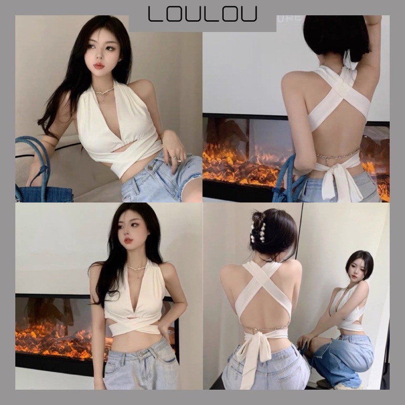 Áo Kiểu Cột Dây Chéo Lưng Phối Xích Lạ Mắt A151