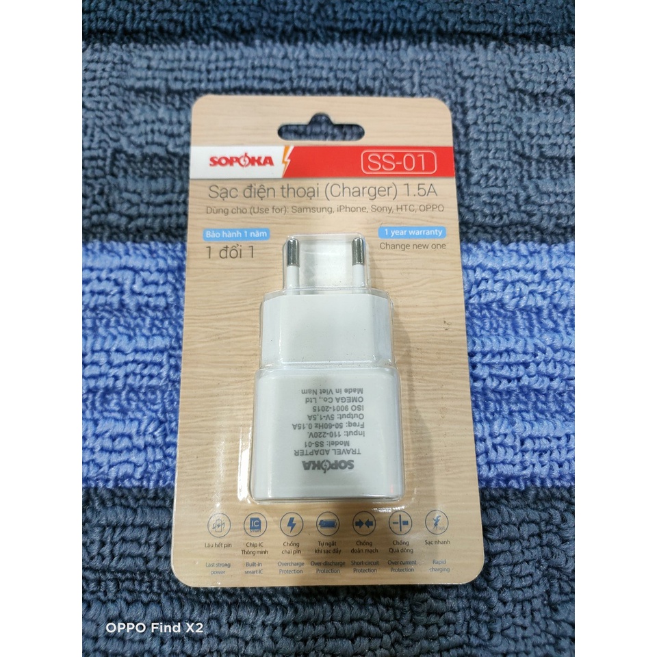 Cục Sạc - Cáp Sạc điện thoại hàng chính hãng công ty Sopoka bảo hành 12 tháng
