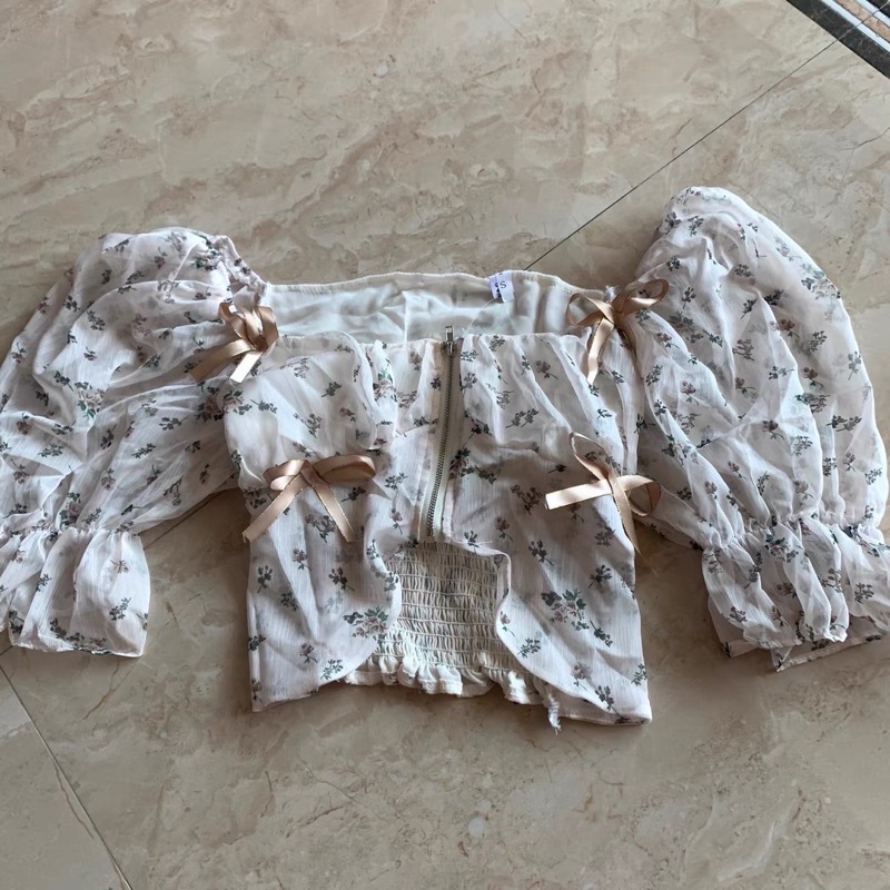 Áo hoa tay lỡ dáng crotop chất voan 2 lớp cực đẹp